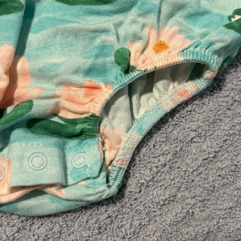 Angel Dear- Bamboo -Lily Pad Ruffle -Sunsuit Bubble Romper- Blue Pink- Girl-0-3M